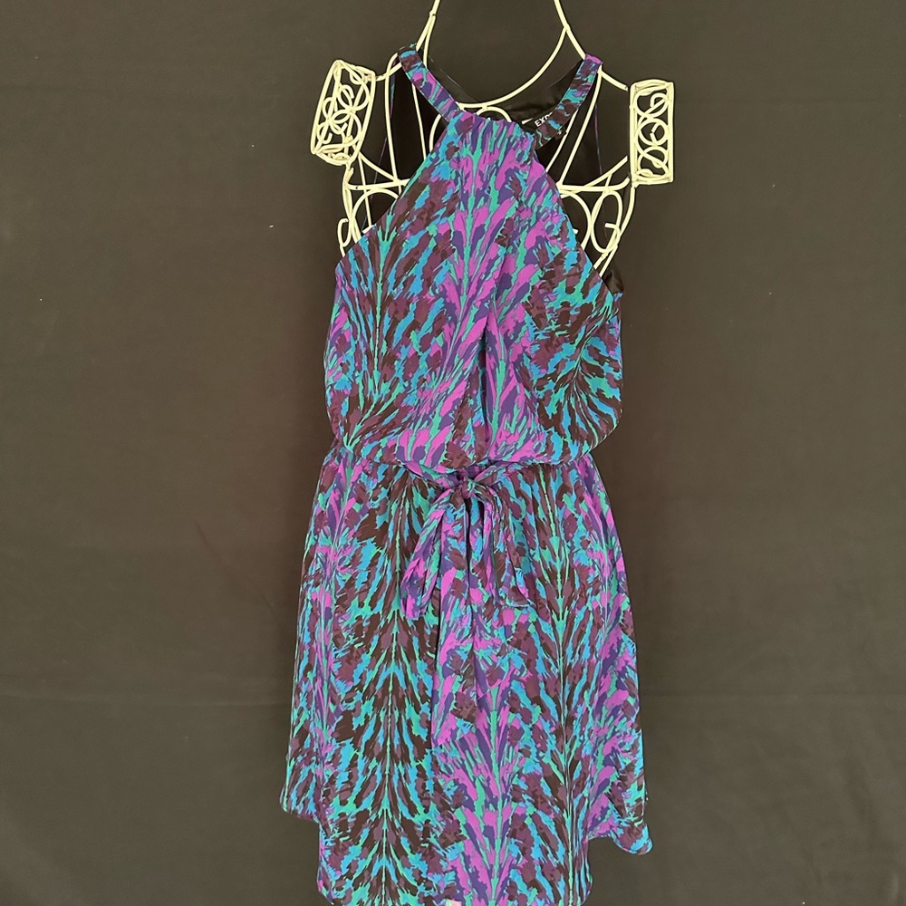 Express Purple Blue Halter Tiered Cocktail Dress